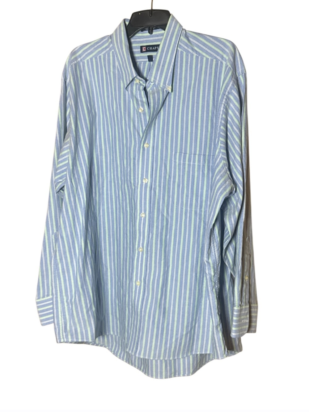 Chaps Men’s Blue and Green Striped Button-Down Shirt - Size 18/18.5 34/35 (XXL)